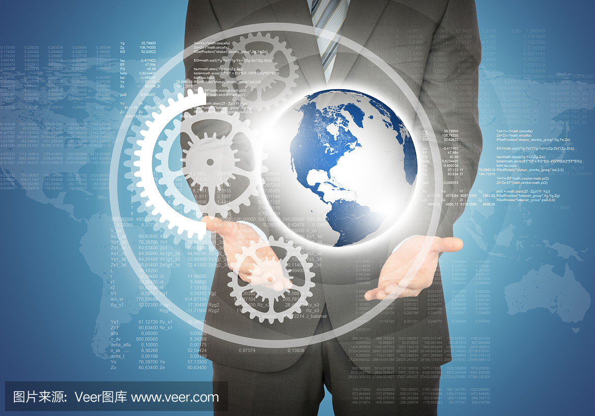 商人雙手捧著藍色星球